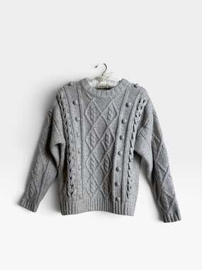 Anthropologie  Line & Dot Mila Cable Knit Pom Pom Sweater Gray XS